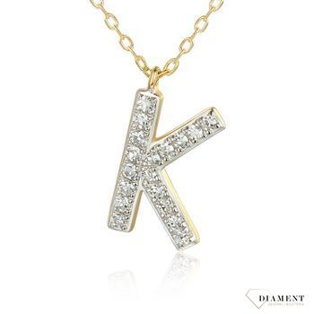 Złoty naszyjnik DIAMENT celebrytka 585 z literka K, diamenty N09115 Y C. Złoty naszyjnik celebrytka z modną zawieszką w kształcie litery K.  09115N001-G1Q1.jpg